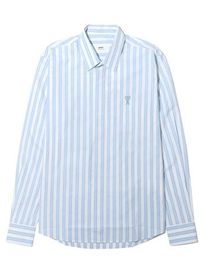 Tonal Heart Logo Striped Long Sleeve Shirt Blue - AMI - BALAAN 2