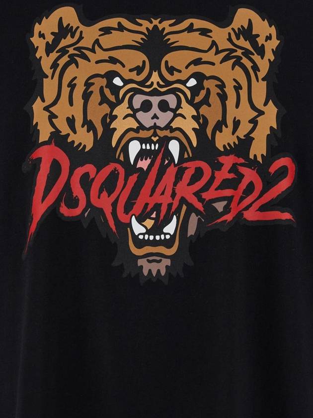 Black T-Shirt With Bear Print In Cotton Man - DSQUARED2 - BALAAN 3