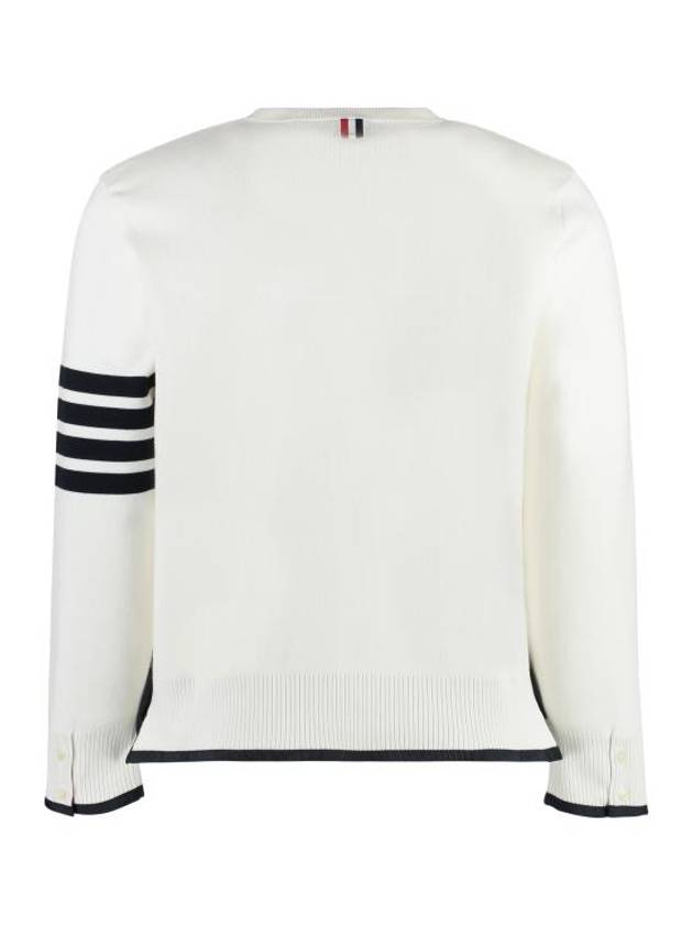 Milano Stitch 4-Bar Boxy Crew Neck Pullover Knit Top White - THOM BROWNE - BALAAN 3