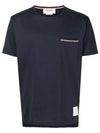 Men's Medium Weight Jersey Tipped Pocket Crewneck Short Short Sleeve T-Shirt Navy - THOM BROWNE - BALAAN 2