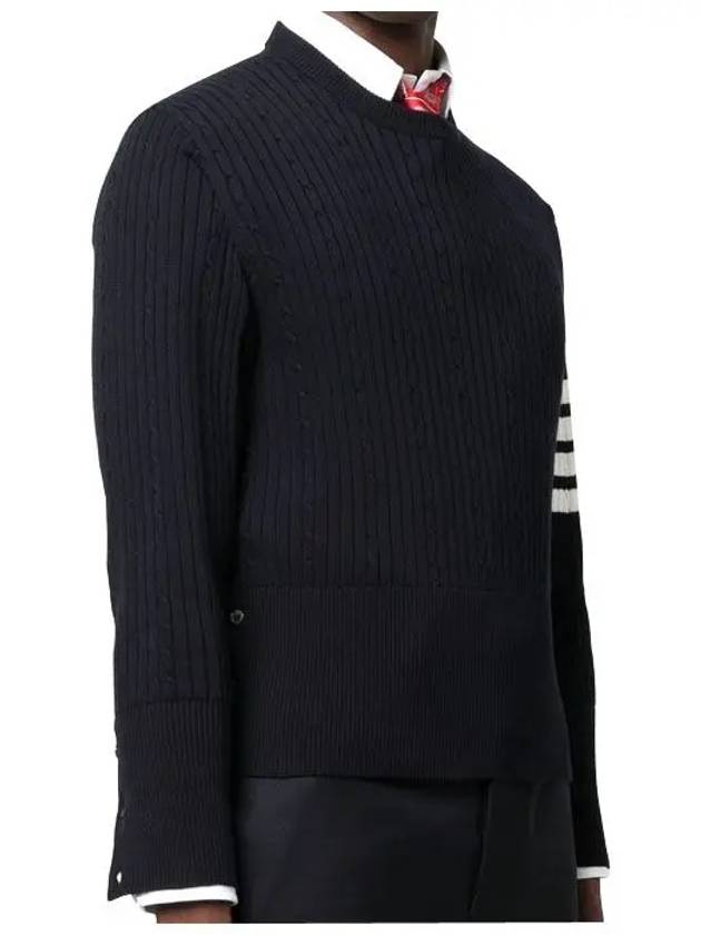 Baby Cable Cotton 4 Bar Crew Neck Knit Top Navy - THOM BROWNE - BALAAN 3