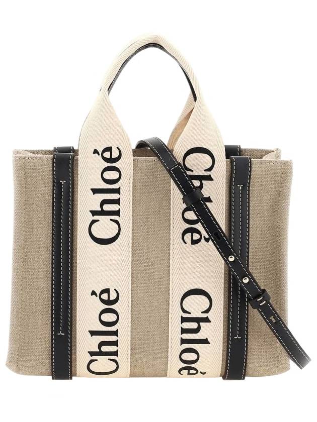 Woody Small Canvas Tote Bag Navy Beige - CHLOE - BALAAN 4