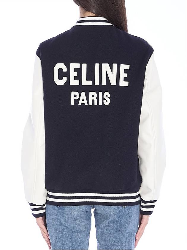 Navy Wool Triomphe Patch Teddy Varsity Jacket 2V29V896C 07MR - CELINE - BALAAN 3