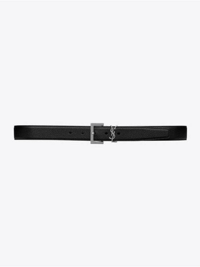 Grained Leather Silver Monogram Belt Black - SAINT LAURENT - BALAAN 2