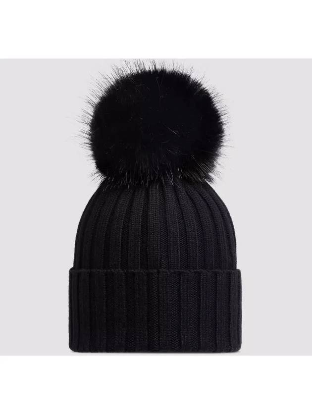 3B00027 M1131 999 Black Pom Wool Beanie - MONCLER - BALAAN 2