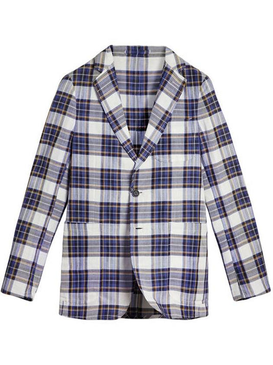 Men's Soho Fit Linen Check Jacket Navy - BURBERRY - BALAAN 1