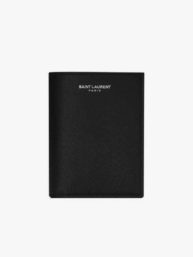 Logo Grain Leather Half Wallet Black - SAINT LAURENT - BALAAN 2