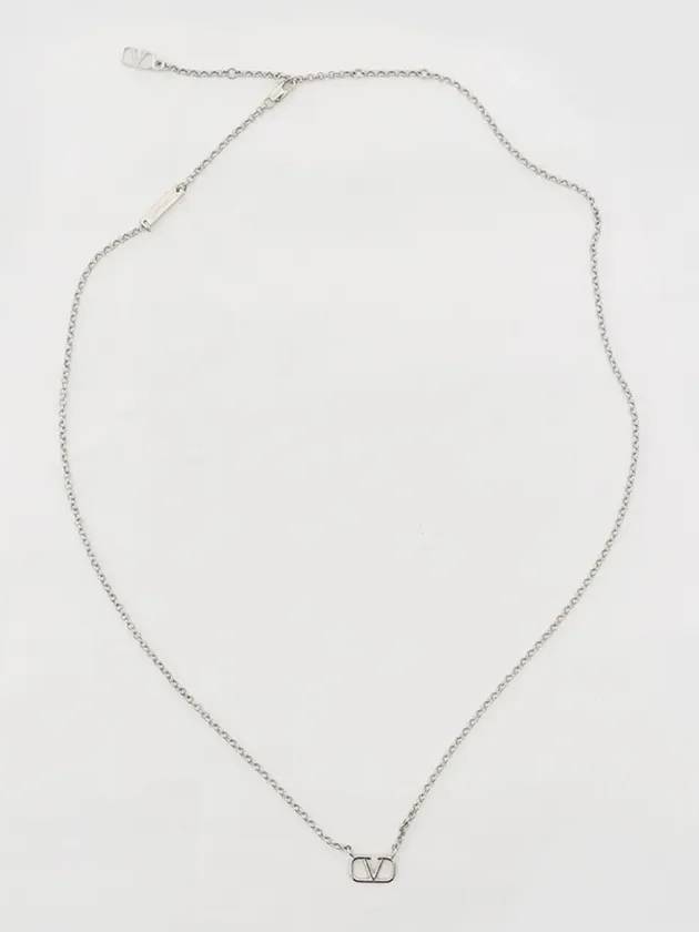 V Logo Signature Metal Necklace Silver - VALENTINO - BALAAN 3