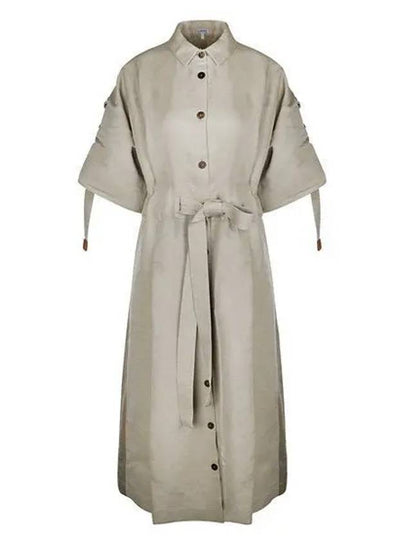 Shirt Linen Belted Midi Dress Beige - LOEWE - BALAAN 2