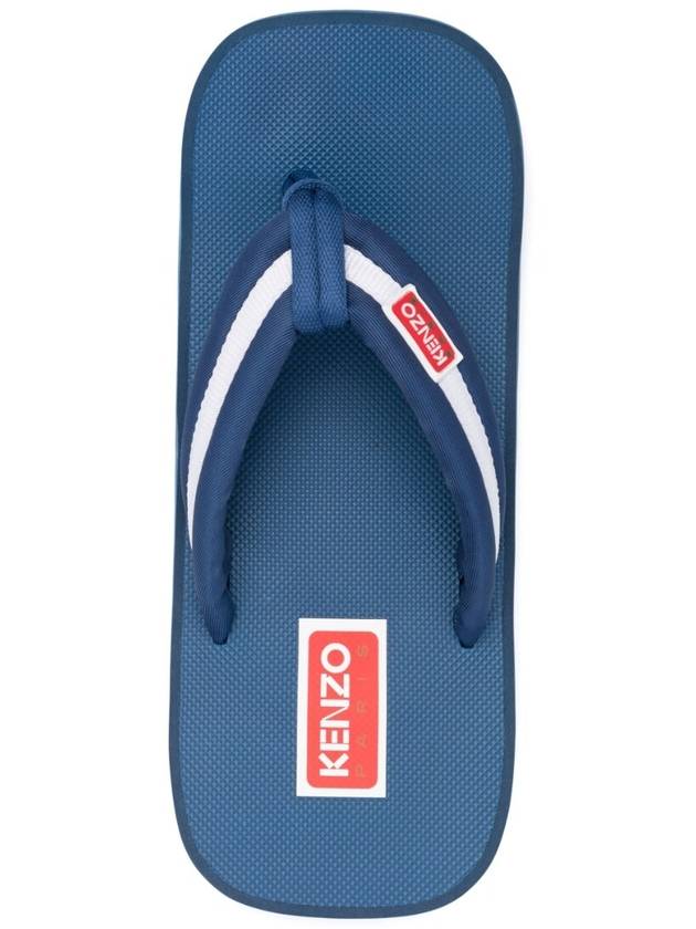 Men's Setter Logo Patch Striped Flip Flops Blue - KENZO - BALAAN 5