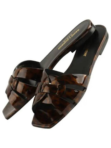 Tribute Flat Mule Tortoiseshell Patent Leather - SAINT LAURENT - BALAAN 1