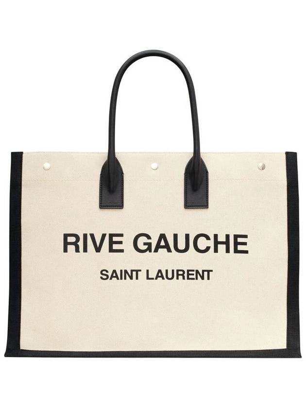 Rive Gauche Canvas Smooth Leather Large Tote Bag Black - SAINT LAURENT - BALAAN 2