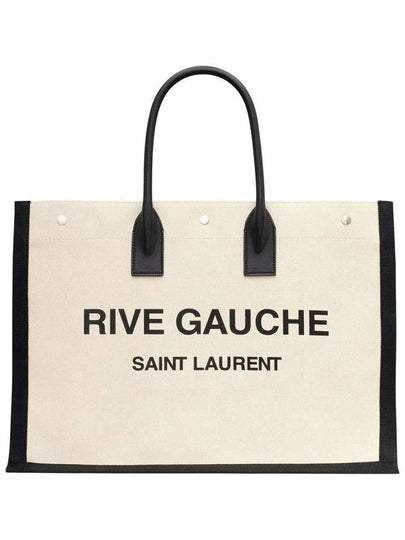 Rive Gauche Canvas Smooth Leather Large Tote Bag Black - SAINT LAURENT - BALAAN 2