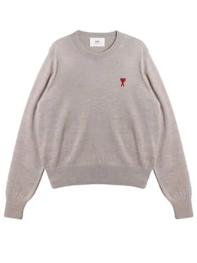 Heart Logo Crew Neck Merino Wool Knit Top Champagne - AMI - BALAAN 2