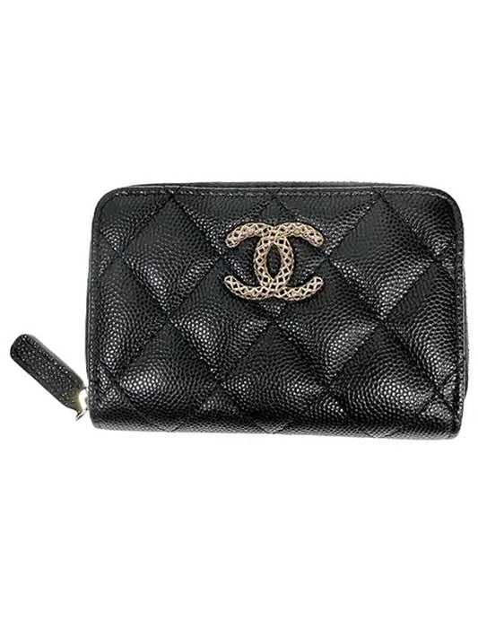 CC logo zipper leather card wallet black - CHANEL - BALAAN.