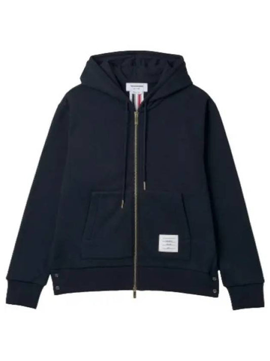 Center back striped loopback zip up hood navy - THOM BROWNE - BALAAN 1