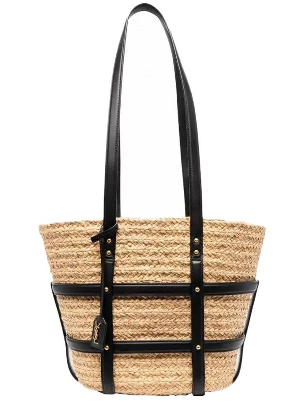 Panier Strap Medium Smooth Leather Tote Bag Beige - SAINT LAURENT - BALAAN 1