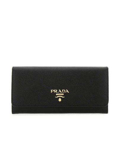 Metal Logo Saffiano Long Wallet Black - PRADA - BALAAN 2