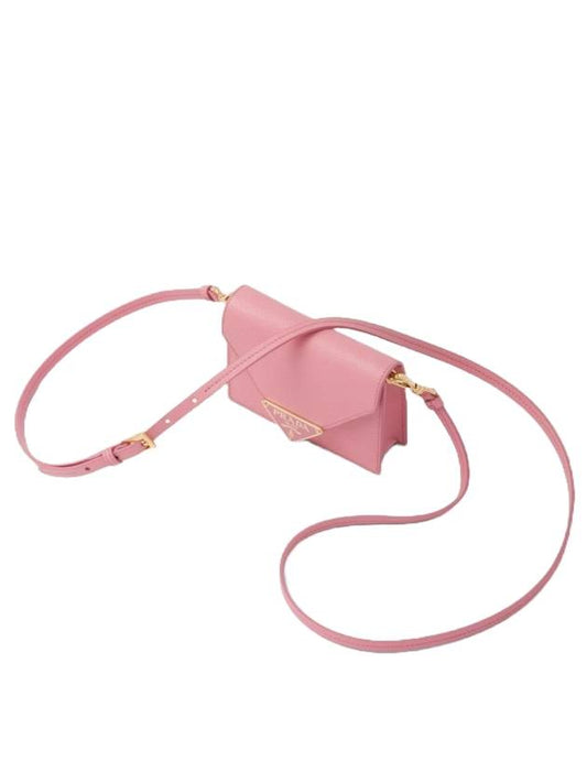 Shoulder Strap Saffiano Leather Card Wallet Petal Pink - PRADA - BALAAN 1