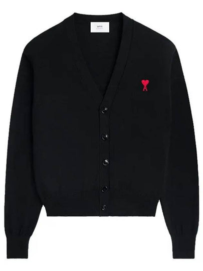 Red Heart Logo Merino Wool Cardigan Black - AMI - BALAAN 2