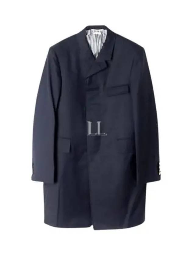 Super 120S Twill Classic Chesterfield Single Coat Navy - THOM BROWNE - BALAAN 2