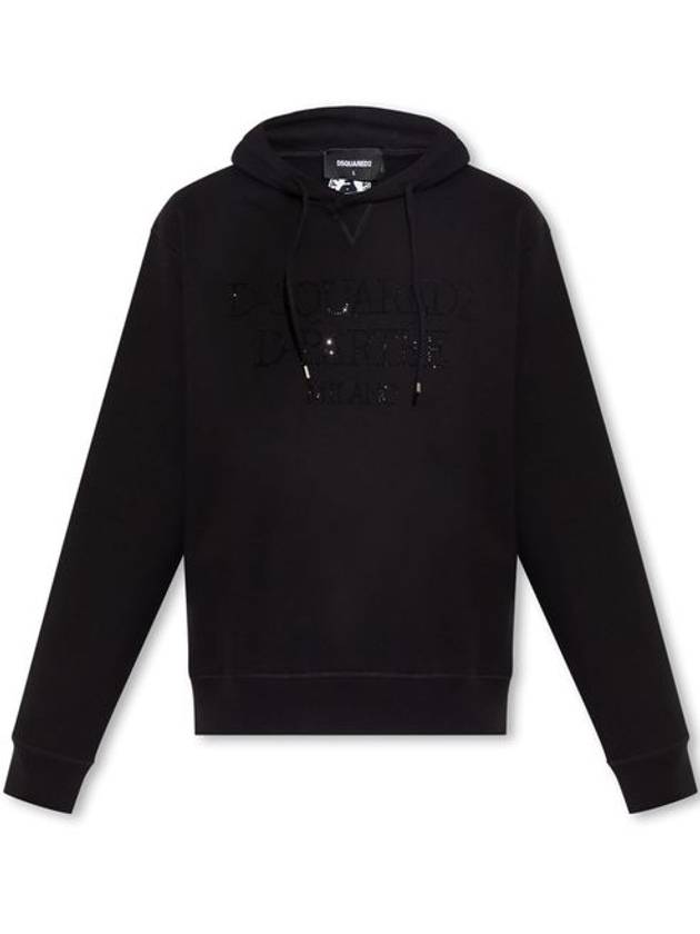 Rhinestone Embellished Cotton Hoodie Black - DSQUARED2 - BALAAN 2