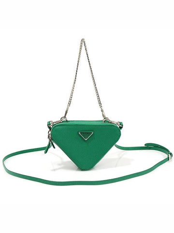 1NR015 Mango Green Saffiano Triangle Mini Pouch 2WAY - PRADA - BALAAN 1