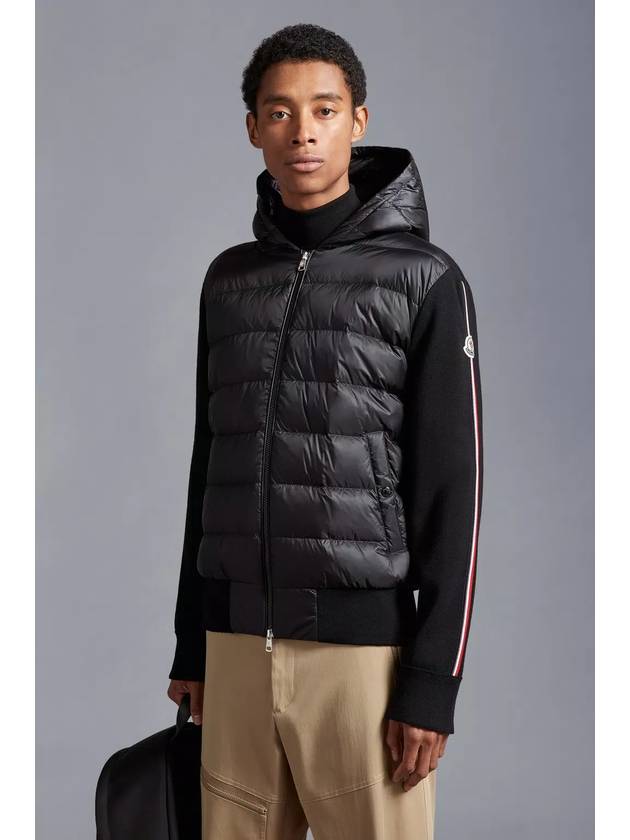 Logo Patch Padded Wool Hooded Jacket Black - MONCLER - BALAAN 3