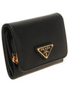 Saffiano Tri-Fold Leather Half Wallet Black - PRADA - BALAAN 3