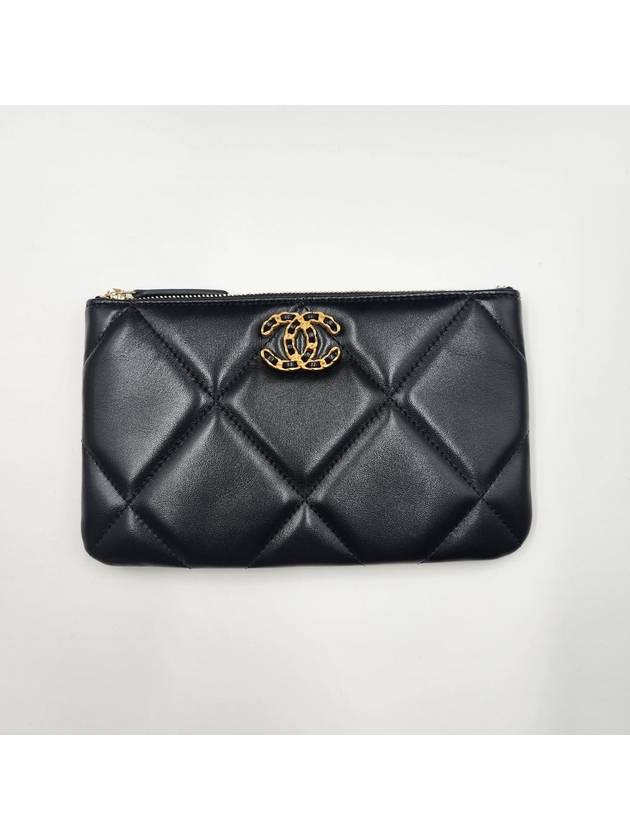 Nineteen Gold Logo Small Lambskin Pouch Bag Black - CHANEL - BALAAN 3