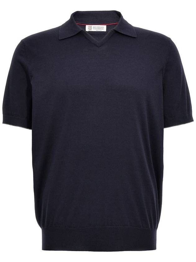 Knit Short Sleeve Polo Shirt Navy - BRUNELLO CUCINELLI - BALAAN 2