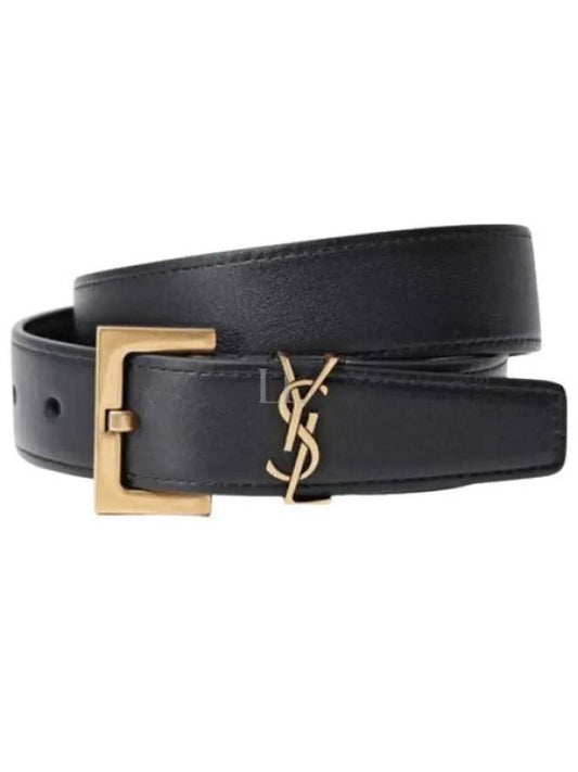 Monogram Buckle Leather Belt Black - SAINT LAURENT - BALAAN 2