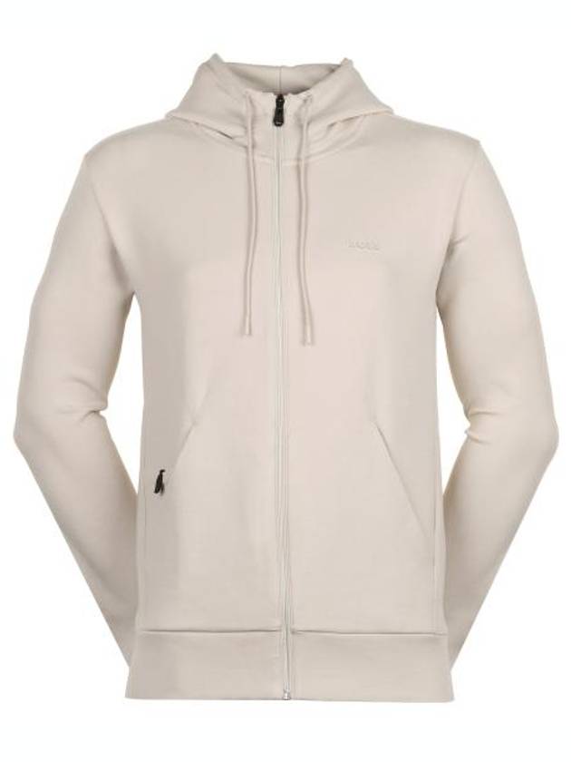 Logo Print Stretch Cotton Zip-Up Hoodie Beige - HUGO BOSS - BALAAN 2