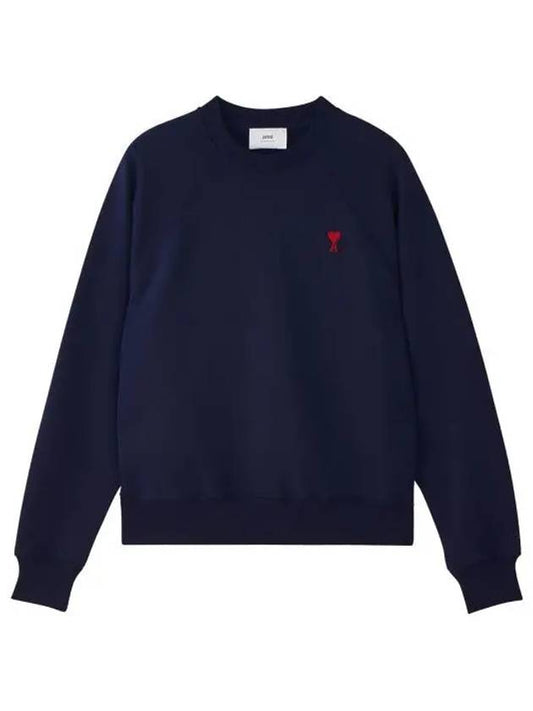 Heart Logo Organic Cotton Sweatshirt Navy - AMI - BALAAN 2