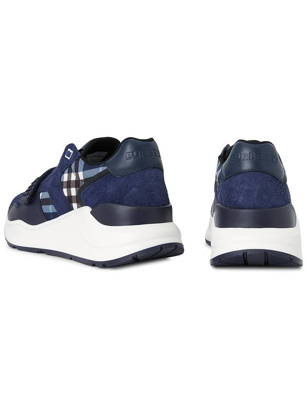 Check Leather Suede Low Top Sneakers Blue - BURBERRY - BALAAN 7