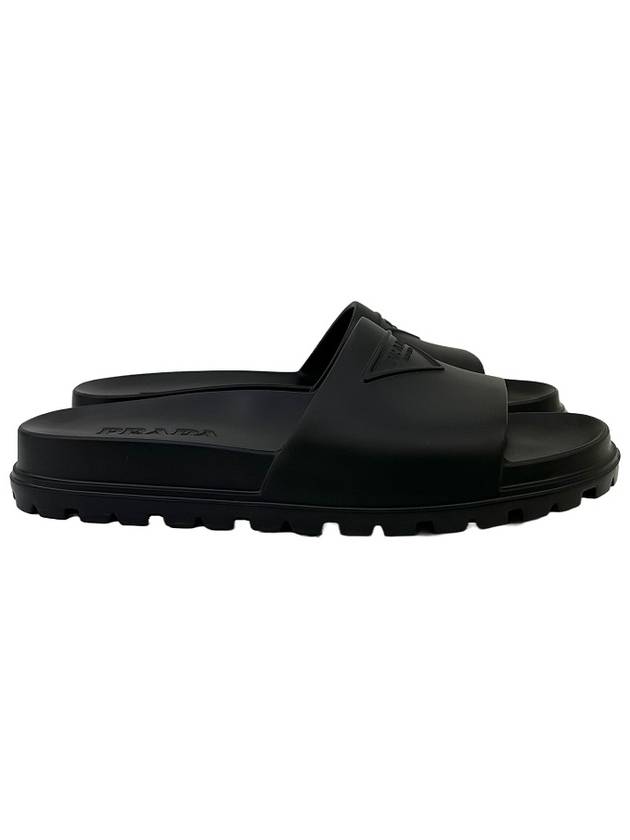 Triangle Logo Rubber Slippers Black - PRADA - BALAAN 3