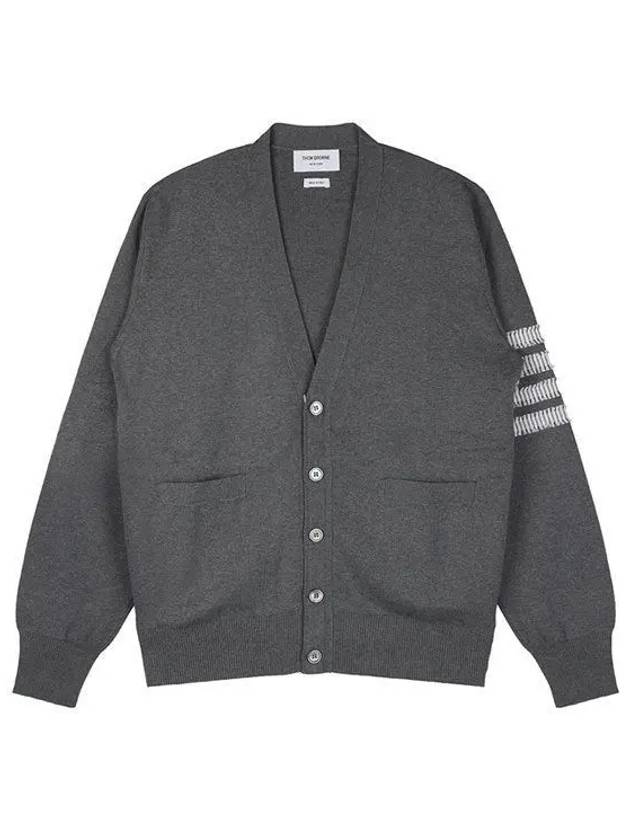 4-Bar V-Neck Milan Seersucker Cardigan Medium Grey - THOM BROWNE - BALAAN 2