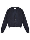 Embroidered Heart Logo Cashmere Cardigan Navy - AMI - BALAAN 2