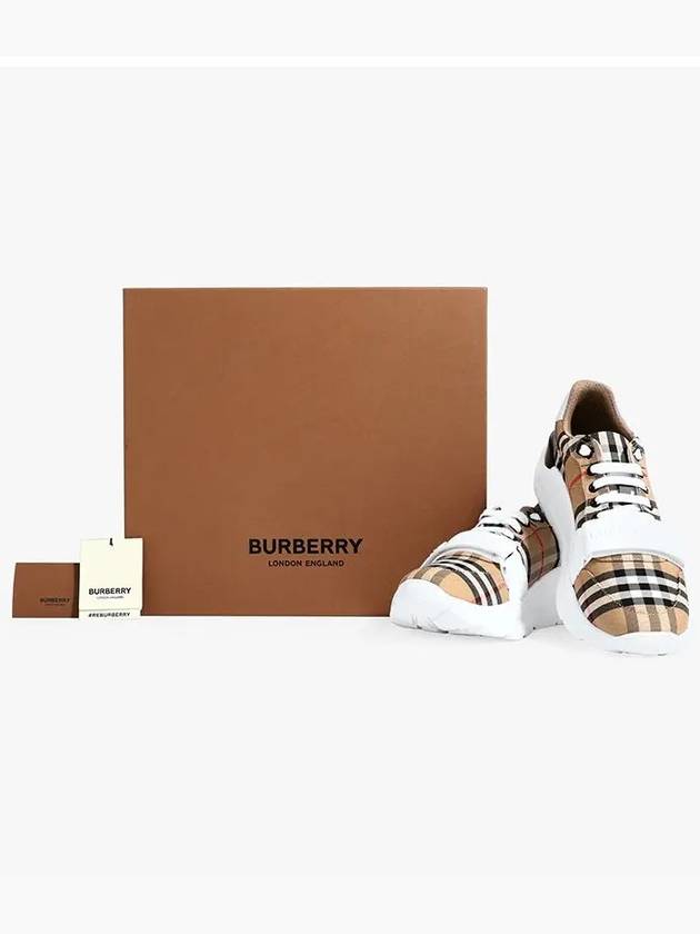 Vintage Check And Leather Sneakers White Archive Beige - BURBERRY - BALAAN 4