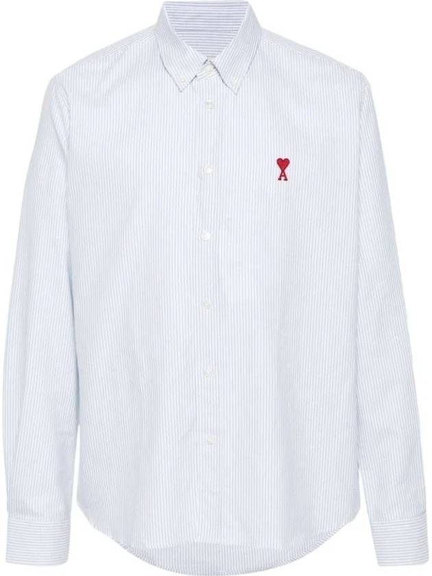 Heart Logo Stripe Button Cotton Long Sleeve Shirt White Antique Clay - AMI - BALAAN 2