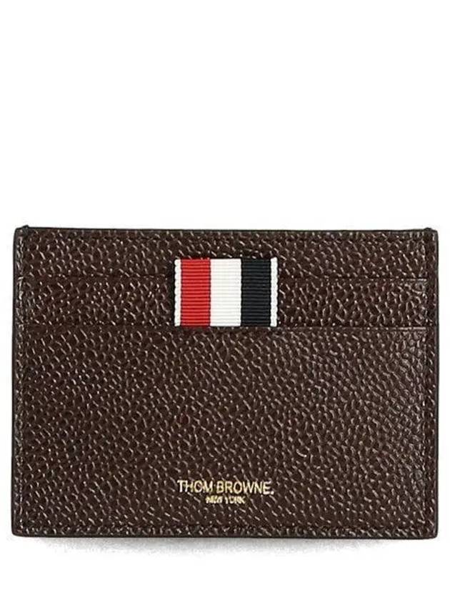 Stripe Note Compartment Pebble Grain Leather Card Wallet Dark Brown - THOM BROWNE - BALAAN 2