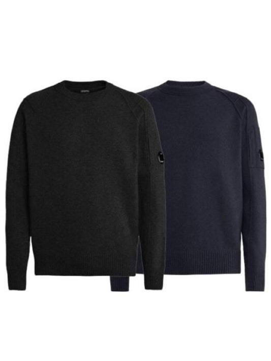 Lens Wappen Classic Crew Neck Wool Knit Top Black - CP COMPANY - BALAAN 2