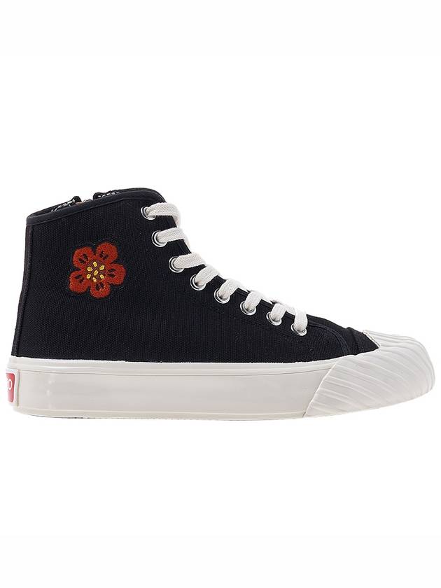 School Bokeh Flower Embroidered Cotton High Top Sneakers Black - KENZO - BALAAN 3