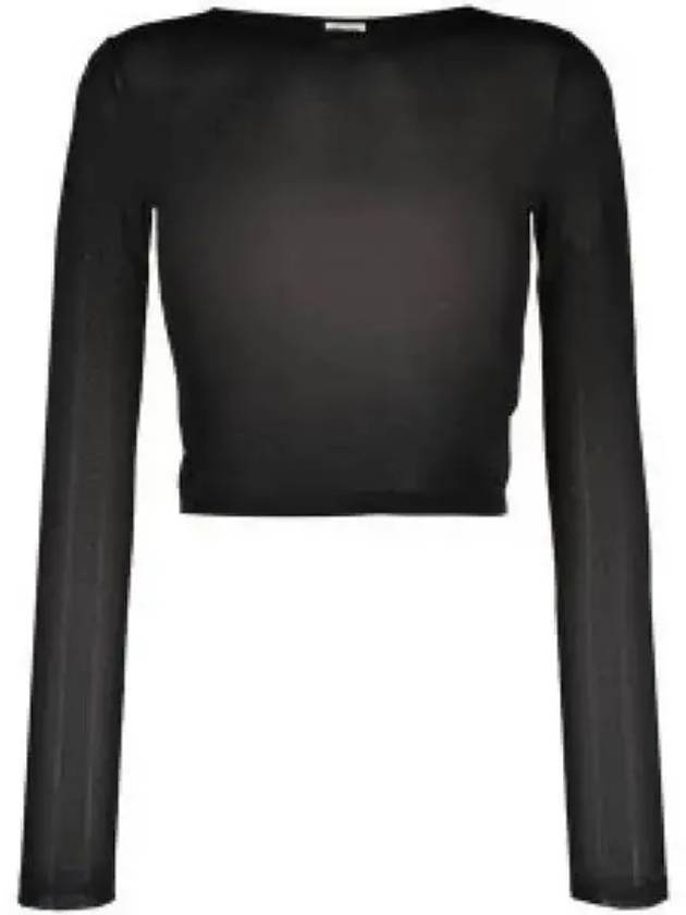 Women's Cropped Long Sleeve T-Shirt Black - SAINT LAURENT - BALAAN 2