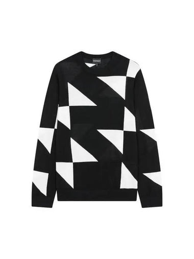 Men s Triangle Pattern Crew Neck Knit Black 271995 - EMPORIO ARMANI - BALAAN 1