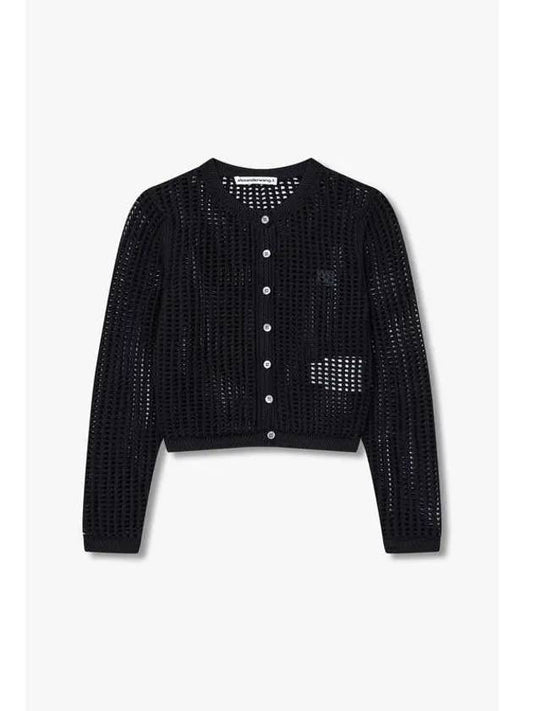 Long sleeve waffle knit cardigan black - ALEXANDER WANG - BALAAN 1