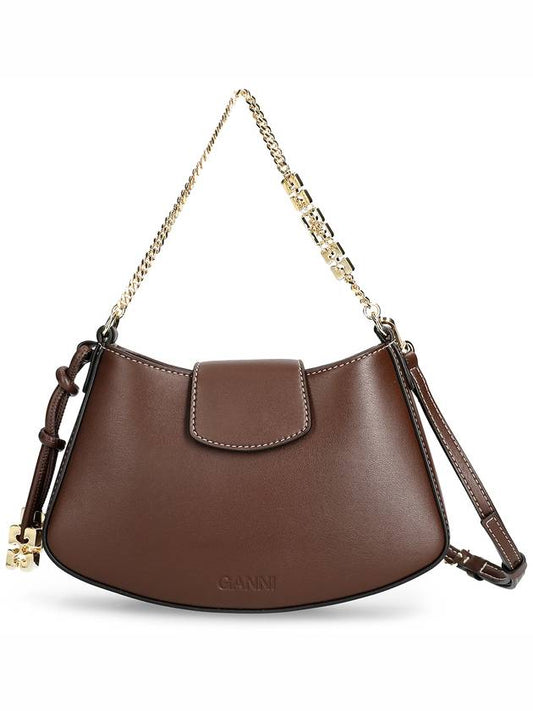 Swing Logo Chain Leather Mini Cross Bag Brown - GANNI - BALAAN 2