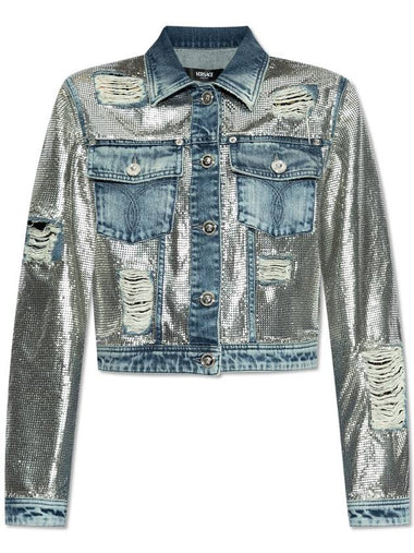 Versace Denim Jacket With Shimmering Appliqués, Women's, Blue - VERSACE - BALAAN 1