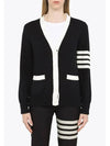 Cotton Jersey Flower 4 Bar V Neck Cardigan Navy - THOM BROWNE - BALAAN 5