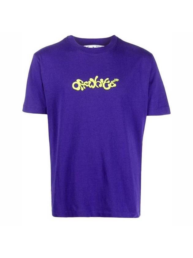 Arrow Neon Velour Lettering Short Sleeve T-Shirt Purple - OFF WHITE - BALAAN 1